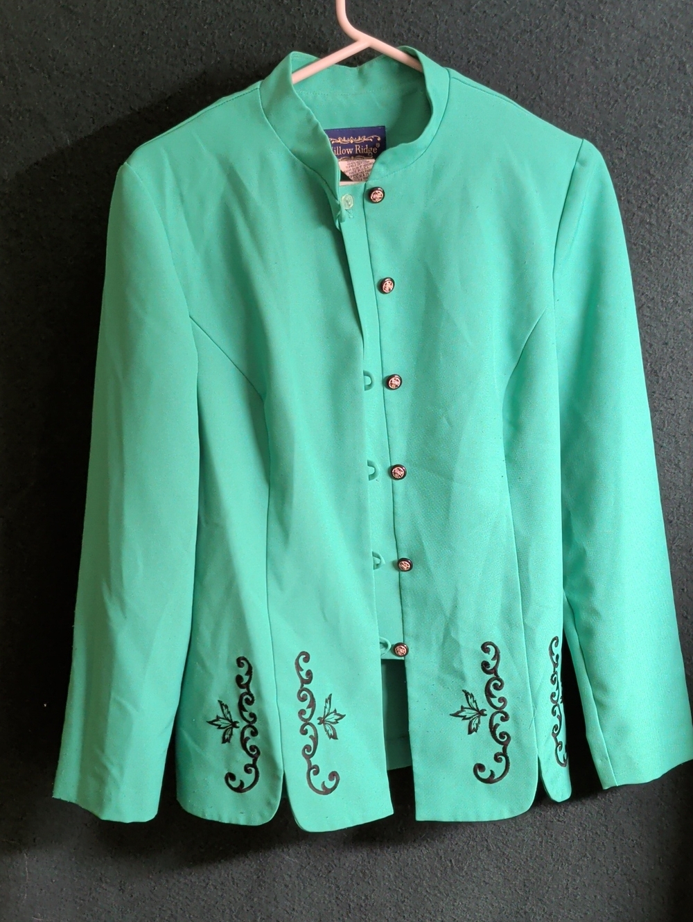 Willow Ridge Teal Green Embroidered Stand-Collar Jacket